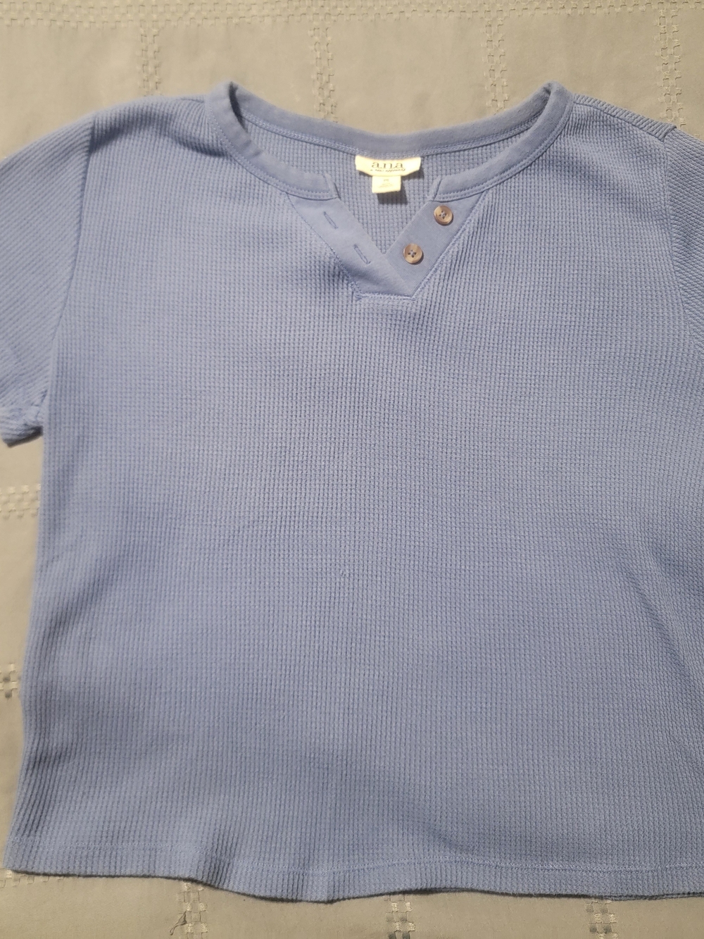 a.n.a Light Blue Short Sleeve Waffle Knit Top with Notch Neck